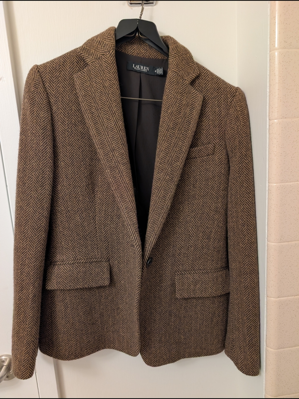 Lauren Ralph Lauren Brown Herringbone Wool Blazer
